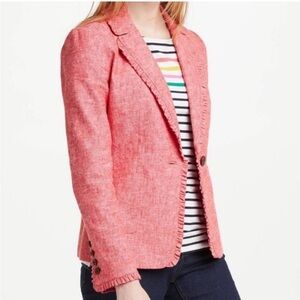 Boden Mina Ruffle Trim Linen Blazer Salmon Red